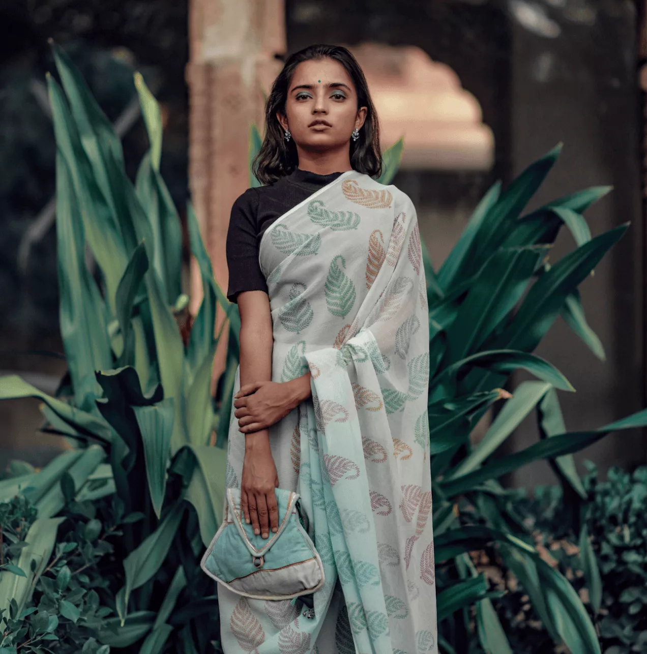 Ajrakh block printed pure cotton saree with ikat blouse combination –  Sujatra