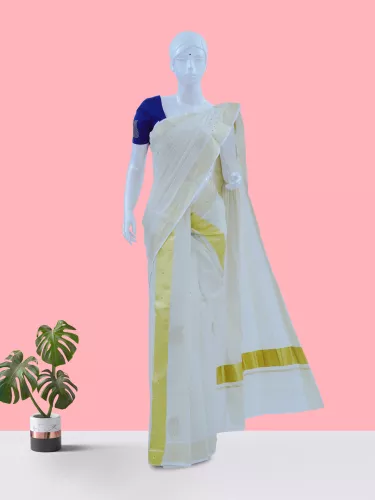 Kerala kasavu cotton set mundu saree (double set mundu) – www.vannamayil.com