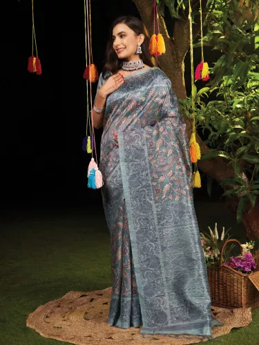 Ash Colour Linen By Linen Sarees - PinkWinkGirl