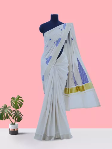 Amazon.com: Kerala Saree Women's Cotton Cream Solid Plain Golden Zari  Bordered Premium Traditional Elegance Onam Special Kavasu Saree (Checked  Design-1) : Clothing, Shoes & Jewelry