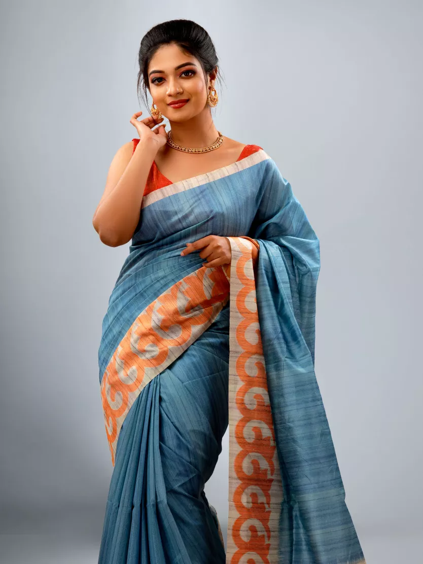 Buy Semi Jute Saree - Blue color Search code 5217 Online