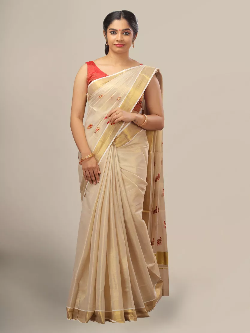 Weaved Thread Work Ivory Golden Handwoven Tussar Silk Kosa Saree, 6.3 m  (with blouse piece) at Rs 4200 in Champa