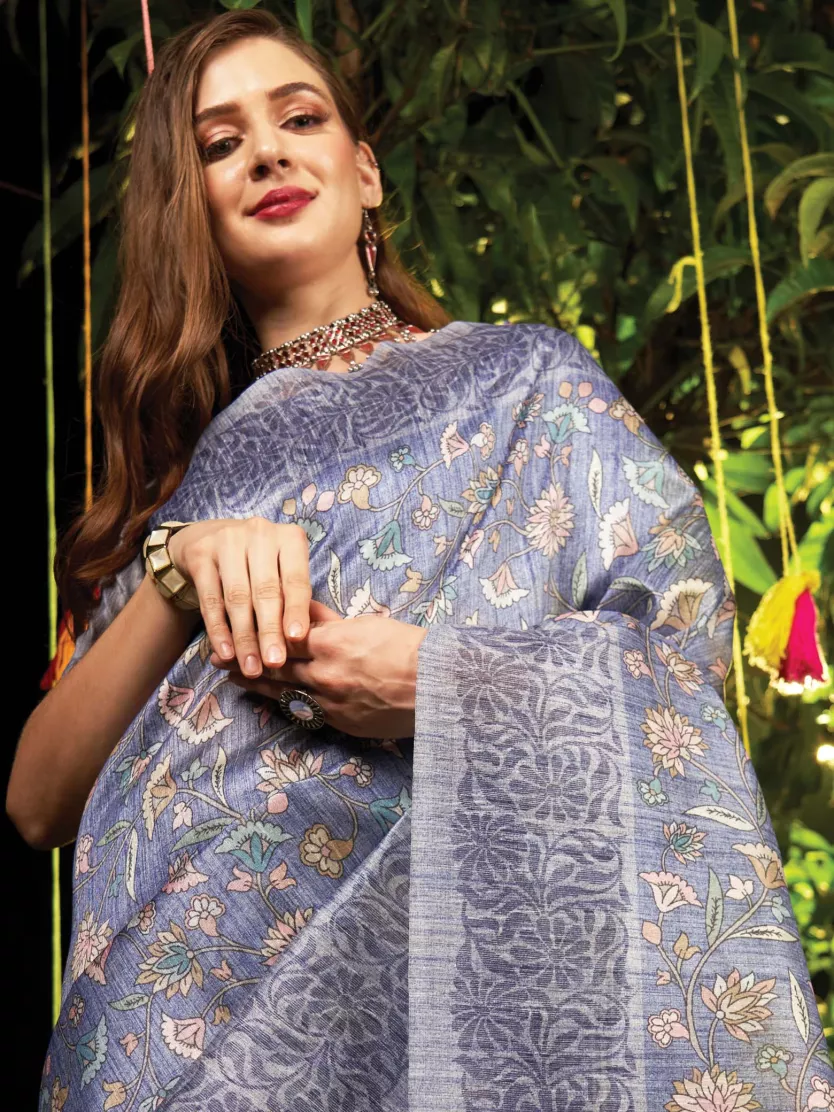 Kota Cotton Embroidery Saree with Contrast Blouse