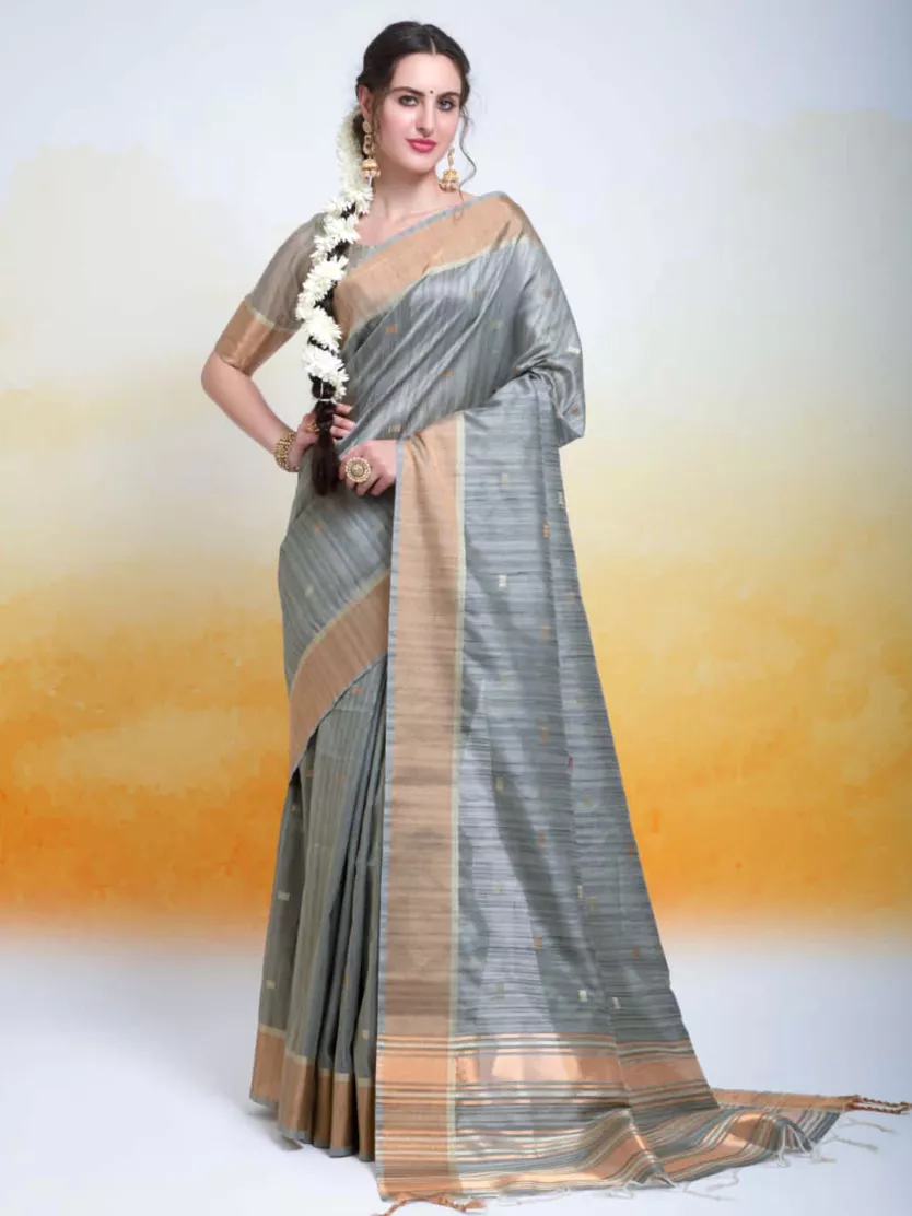 Buy Light Grey Cotton saree online-Karagiri