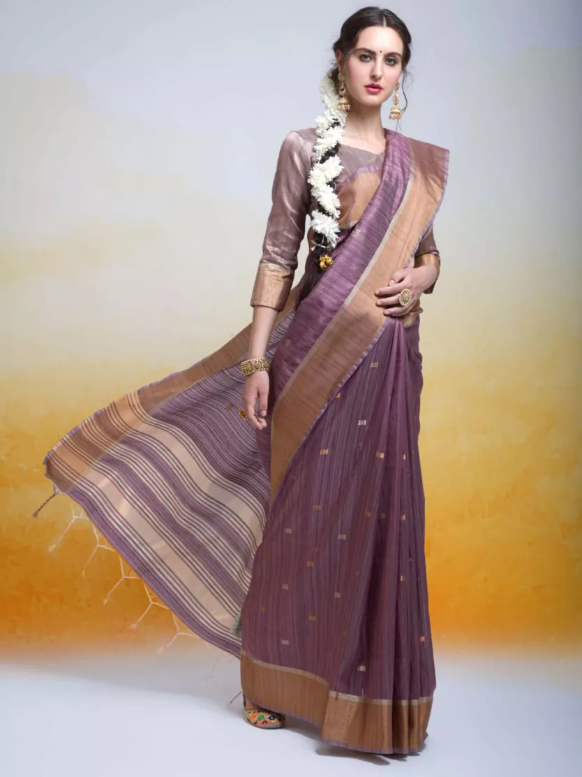 Buy Grape Purple Pure Handloom Saree In Silk With Woven Buttis And Red  Border Online - Kalki Fashion