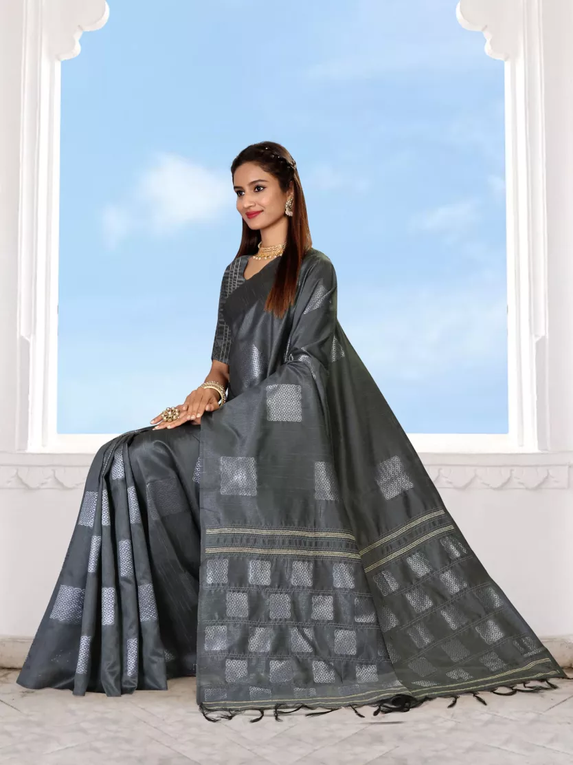 Ahilya Saree with blouse - Champagne + Silver Ash – Scarlet Sage