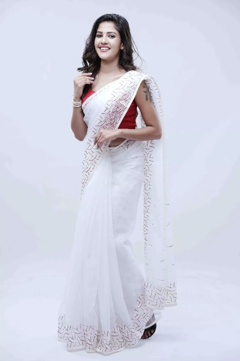 Pure Organza Saree Online with Embroidery and Silk Blouse