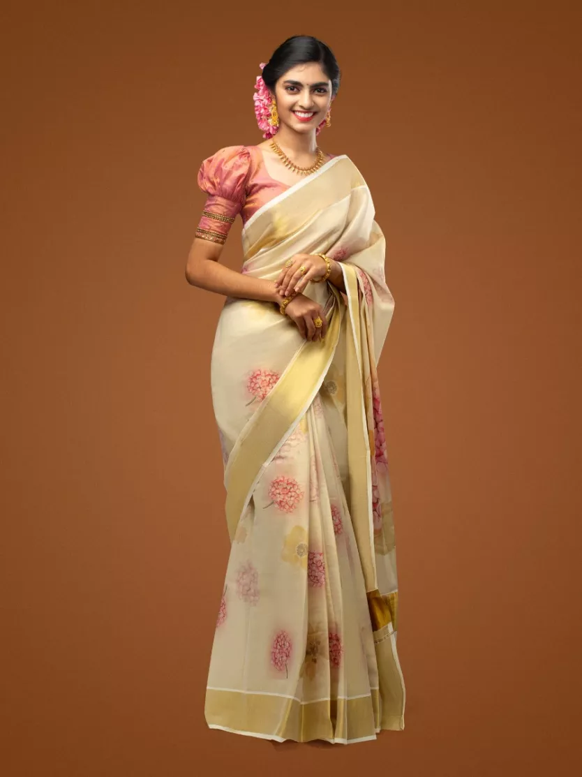 Buy SuperLaxmi Solid/Plain, Striped Kasavu Cotton Blend White, Gold Sarees  Online @ Best Price In India | Flipkart.com