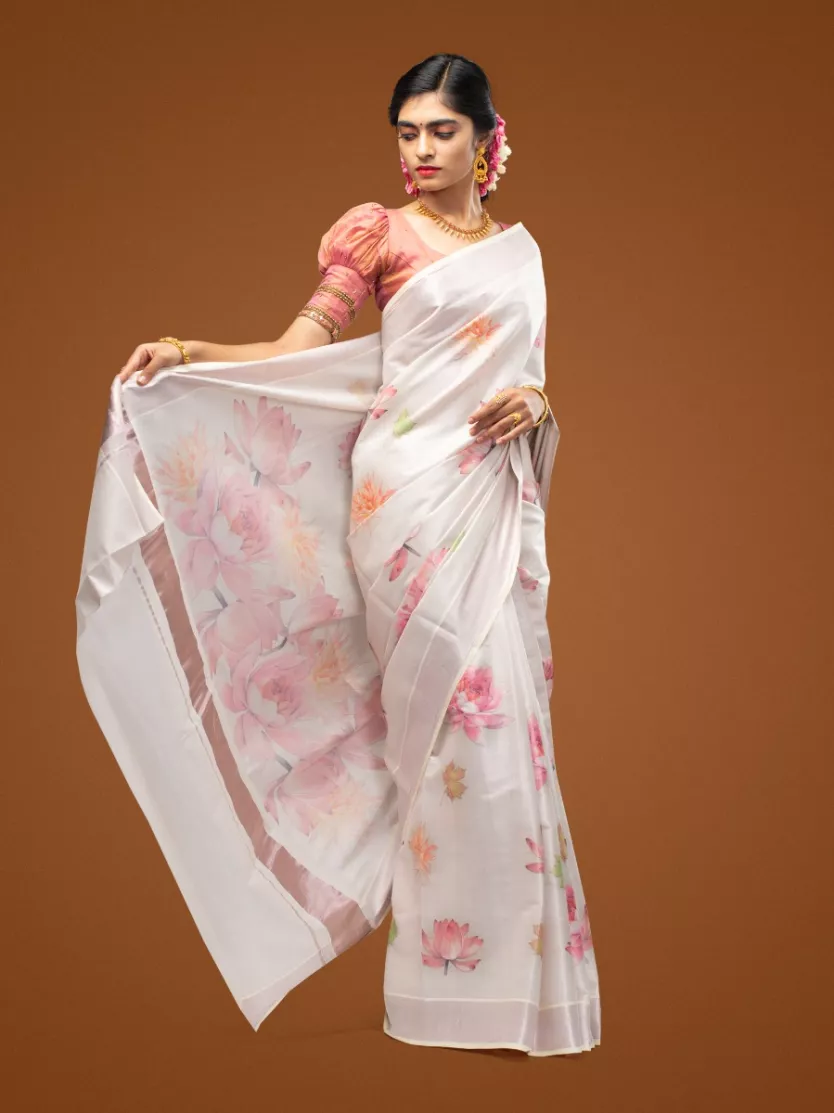 Kerala Light Pink Tissue Kasavu Lines Saree with 3 inch Border – Southloom  Handmade and Organics