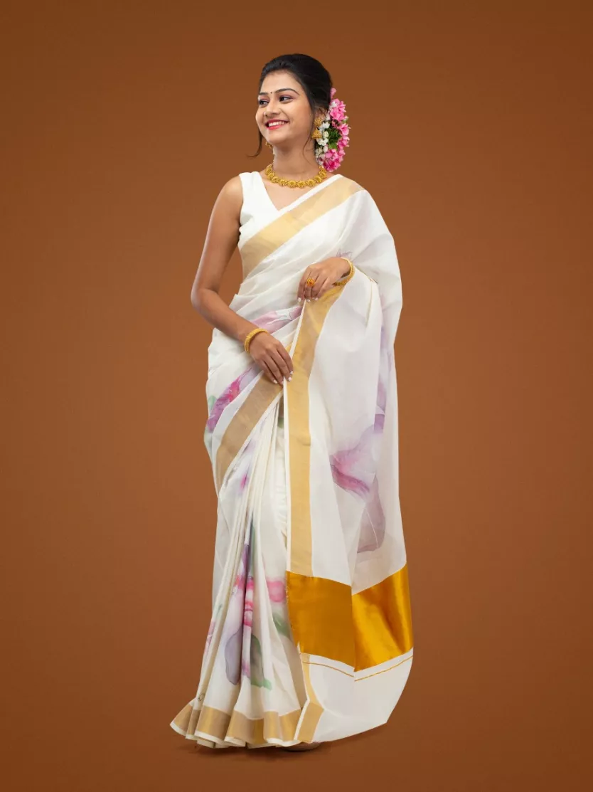 Kalyan Silks - Golden Tissue Designer Set Saree (₹1,470.00) @  #kalyansilks.com Shop Online: https://bit.ly/3iD5ptC | Facebook