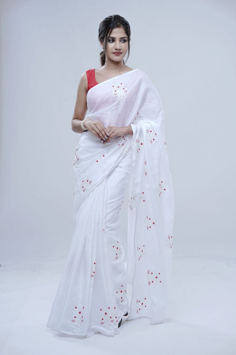 Buy Sea Green Stonework Net Saree - Koskii