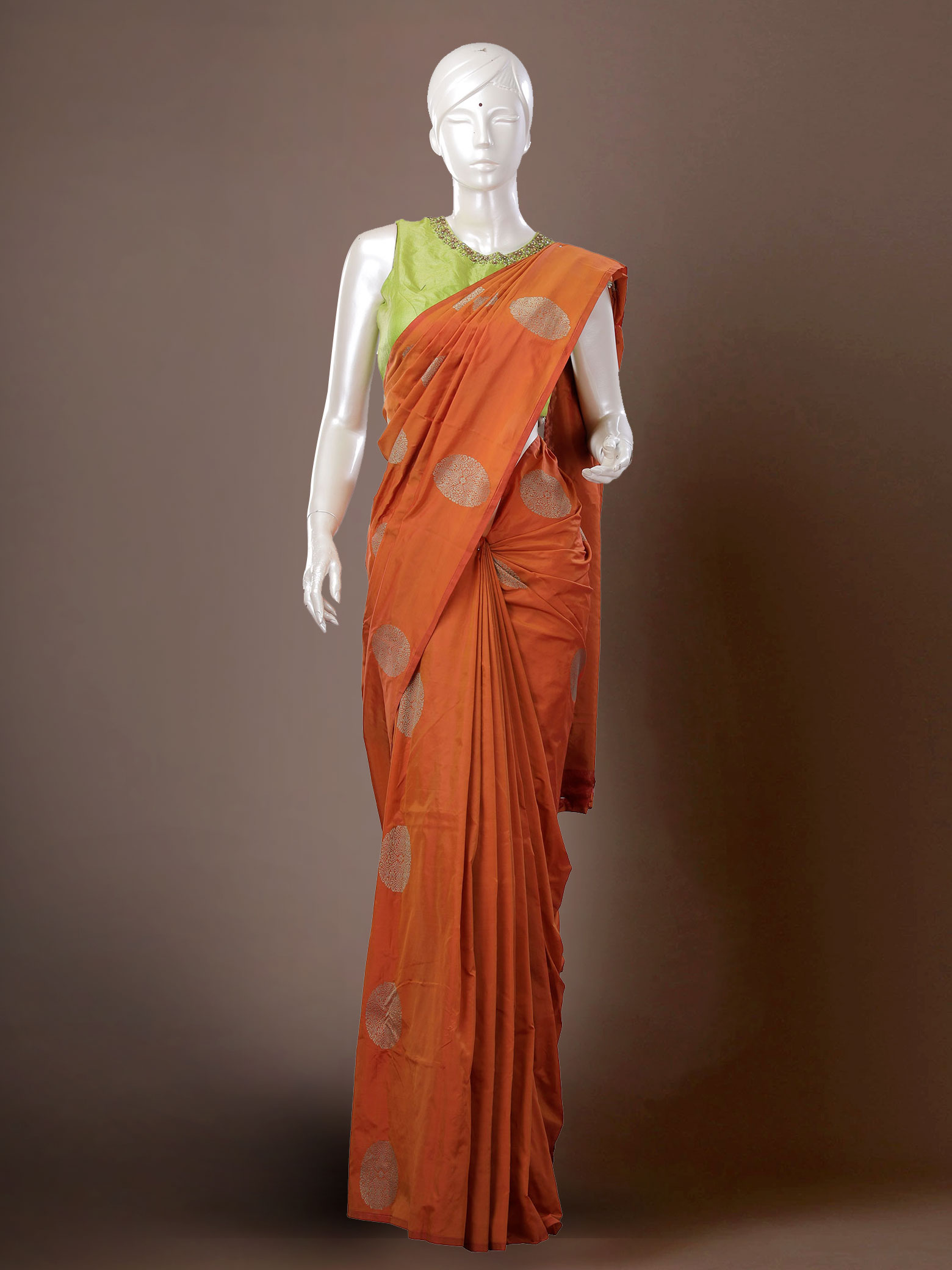 Copper zari woven soft semi silk saree with contrast border and blouse –  panachebydeema