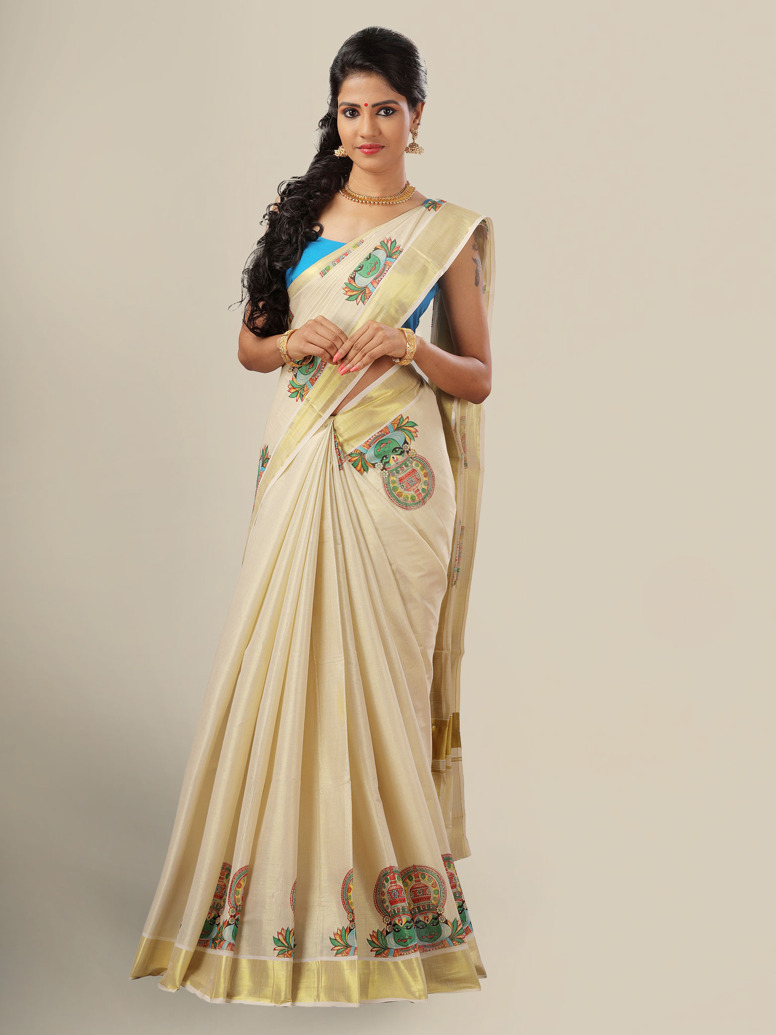 White, Golden Cotton Kerala Set Mundu Saree, Without Blouse, 5.5 m  (separate blouse piece) at Rs 325/piece in Chennai